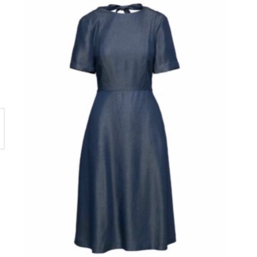 Banana Republic Tie Back Fit & Flare in Dark Rinse Tencel Chambray Dress 2
